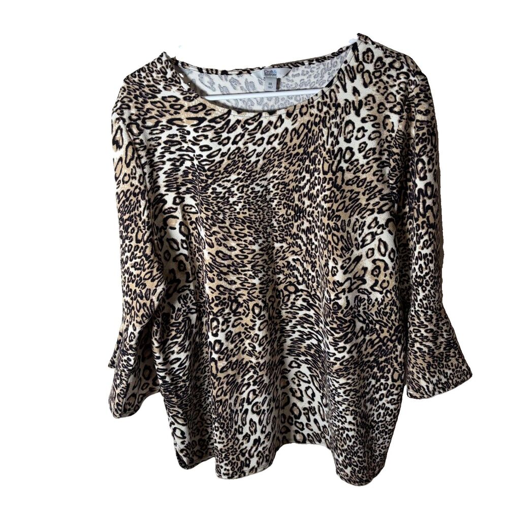 Croft & Barrow T-Shirt Women's XXL Cheetah 3/4 Sleeve Round Neck Casual Top